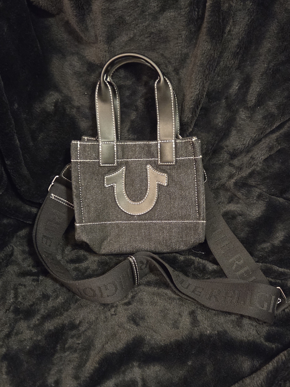 True Religion Black Denim Mini Crossbody Tote